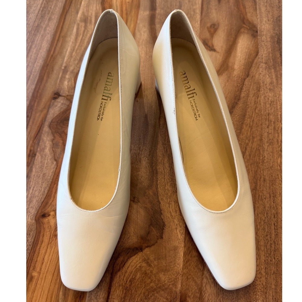 Amalfi for Nordstrom Cream Leather Square Toe Block Heel Pumps Made in Italy 7.5